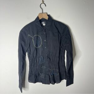 Desigual Embroidered Graphic Black Collared Shirt size 36